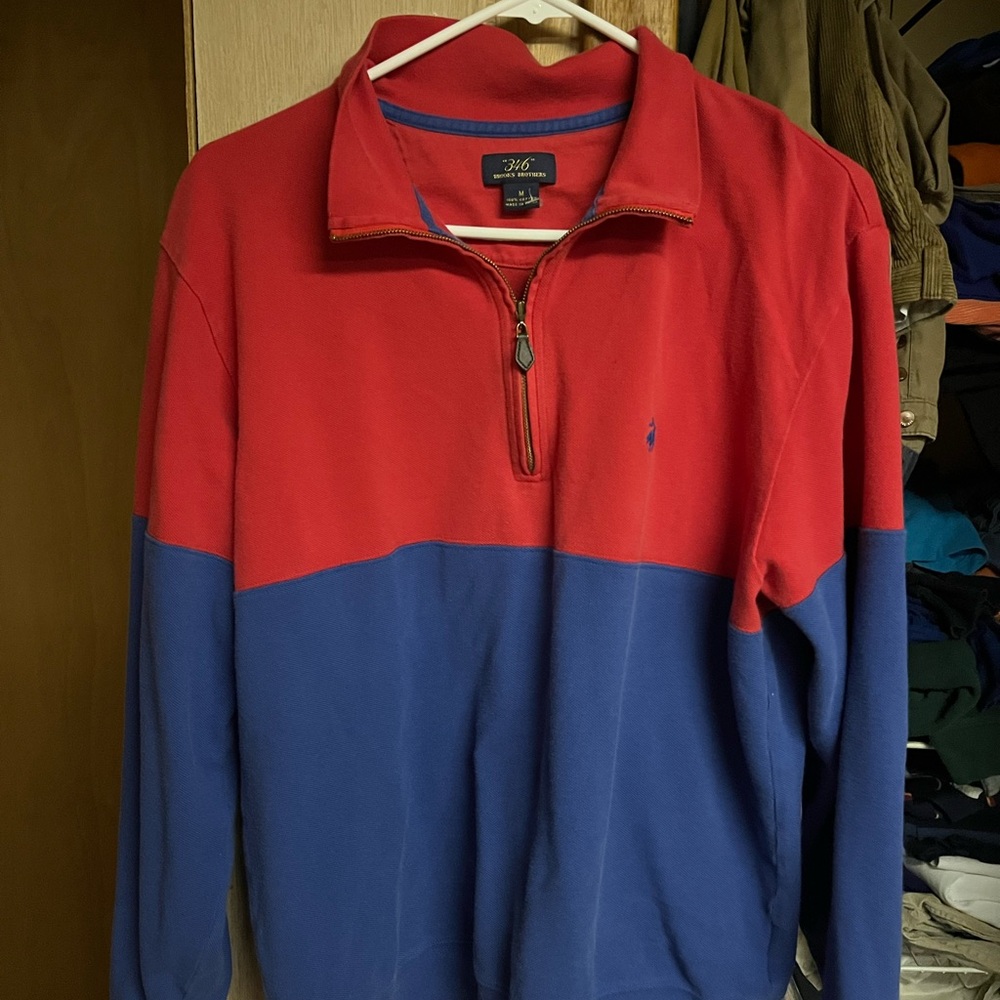 Brooks Brothers Red and Blue Zip-Up Sweater